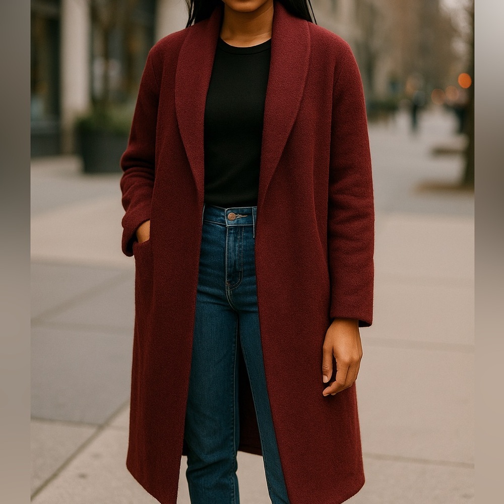 Ann Taylor burgundy long winter chic coat - Picture 1 of 8